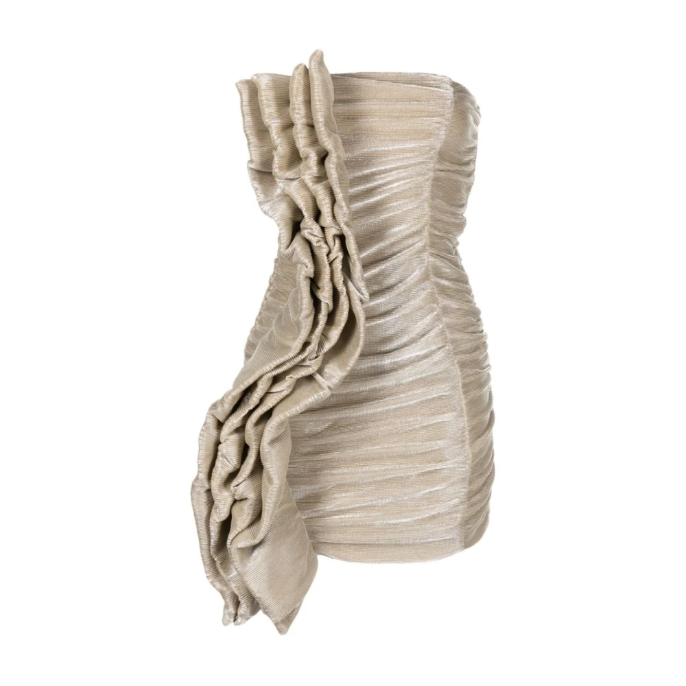 Rotate Birger Christensen Korte Mouw Jurk met Ruches Beige Dames