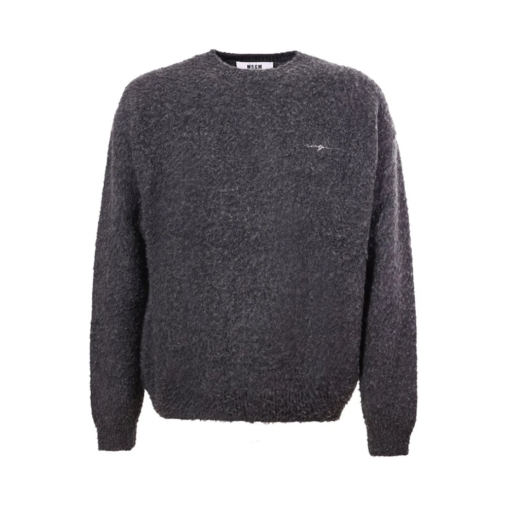 Msgm Antraciet Crew-neck Sweater met Logo Borduurwerk Gray Heren