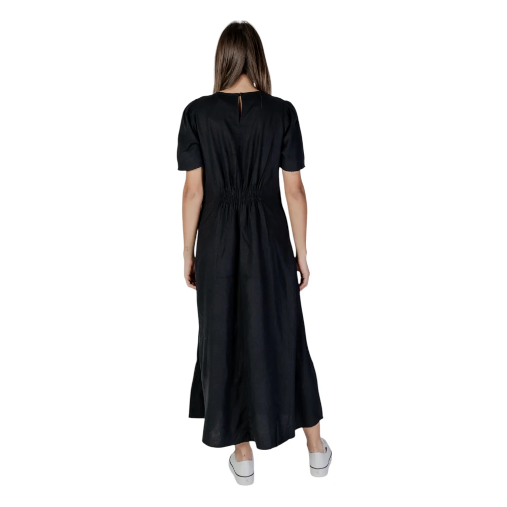 b.Young Linnen Viscose Jurk voor Dames Lente Zomer Black Dames