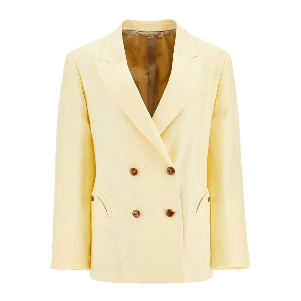 Blazé Milano Elegant Linen Nightbreak Blazer Yellow Dames