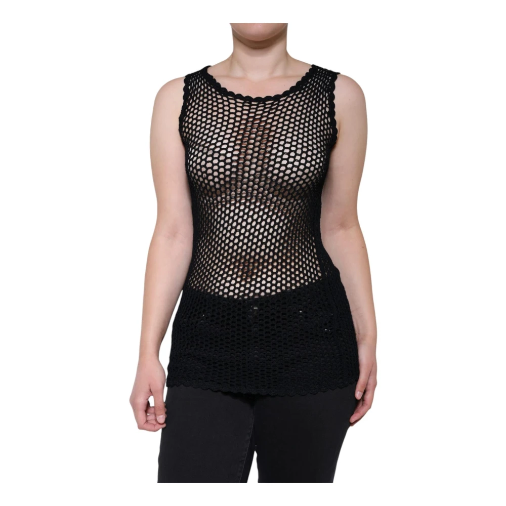 Dolce & Gabbana Women's Black Sleeveless Tops, Xs, Mesh Sleeveless Tank Top