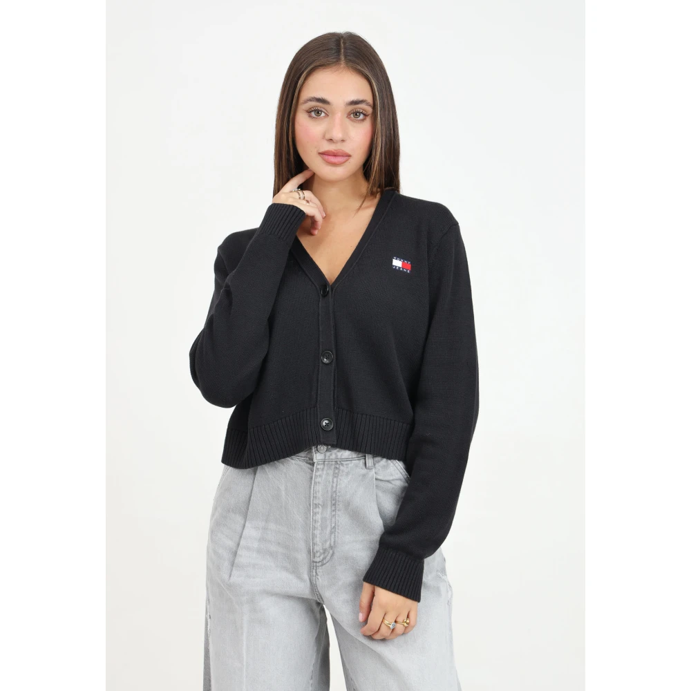 Tommy Jeans Zwarte Korte Cardigan Hedendaagse Outfit Touch Black Dames