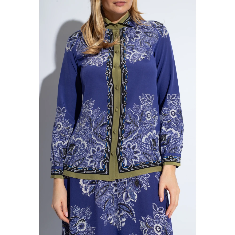 ETRO Zijden shirt met print Blue Dames