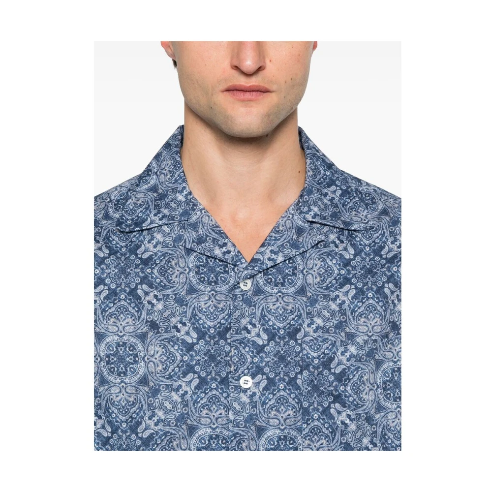 BRUNELLO CUCINELLI Blauwe Cerulean Shirt Knoop Lange Mouwen Blue Heren