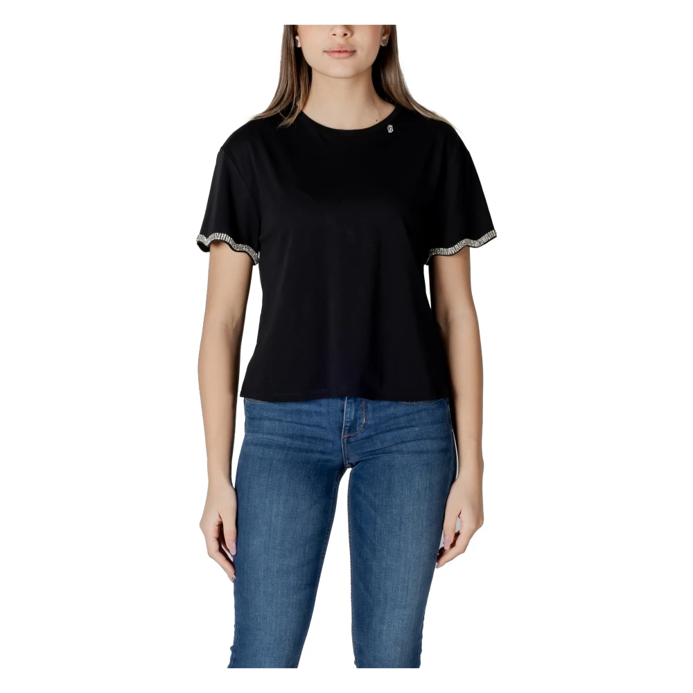 Liu Jo Zwarte Katoenen T-shirt Korte Mouw Black Dames