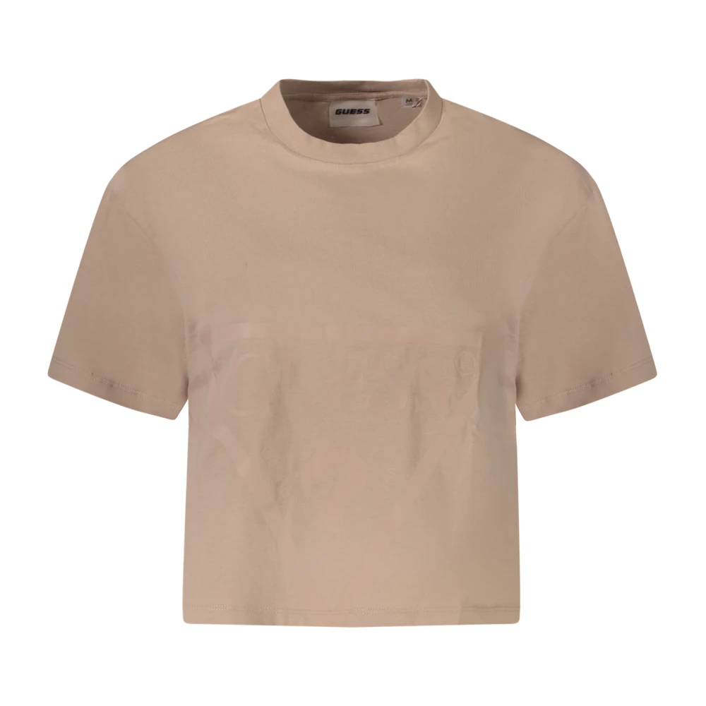 Guess Women's Beige T-Shirts, M, Crop T-Shirt