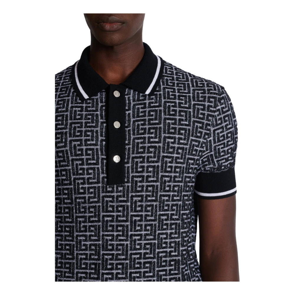 Balmain Labyrinth Knit Polo Shirt Black Heren