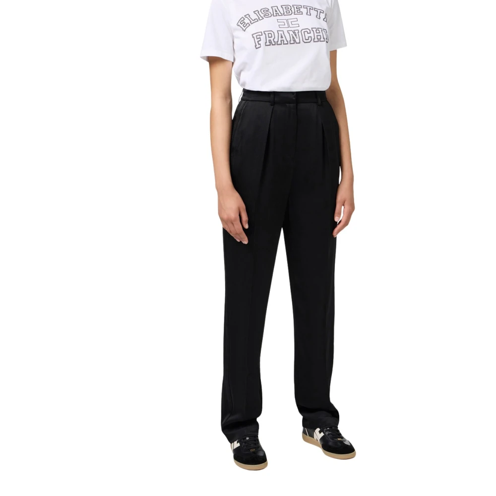 Elisabetta Franchi Zwarte Chino Broek met Satijnen Detail Black Dames