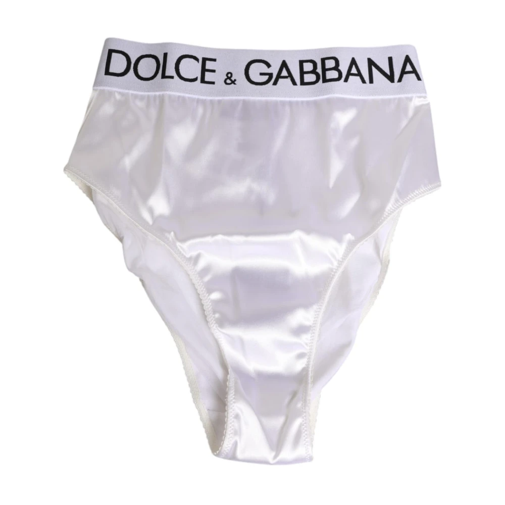 Dolce & Gabbana White Satin High-Waist Brief Logo Underwear - Female - Underpants - S - Underwear