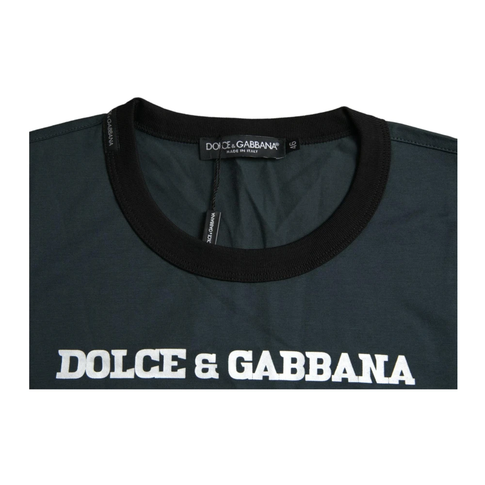 Dolce & Gabbana Blauw Logo Print Crewneck T-shirt Blue Heren