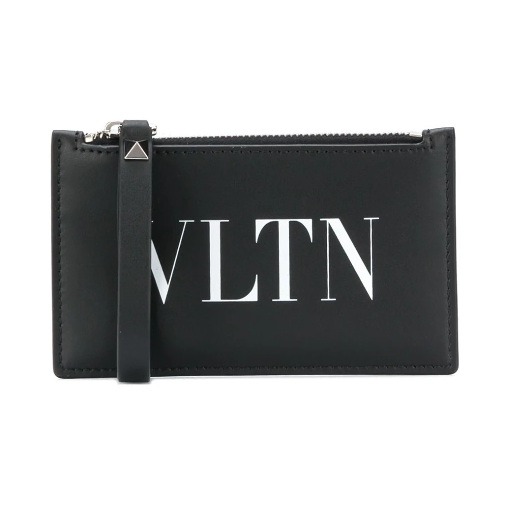 Valentino Garavani Zwart Leren Logo Print Kaartsleuven Black Heren