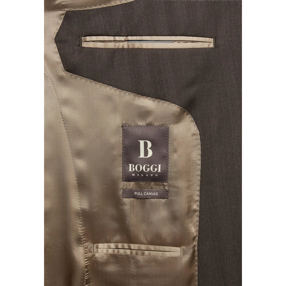 Boggi Milano Herringbone Suit in zuivere Super 131 wol Gray Heren