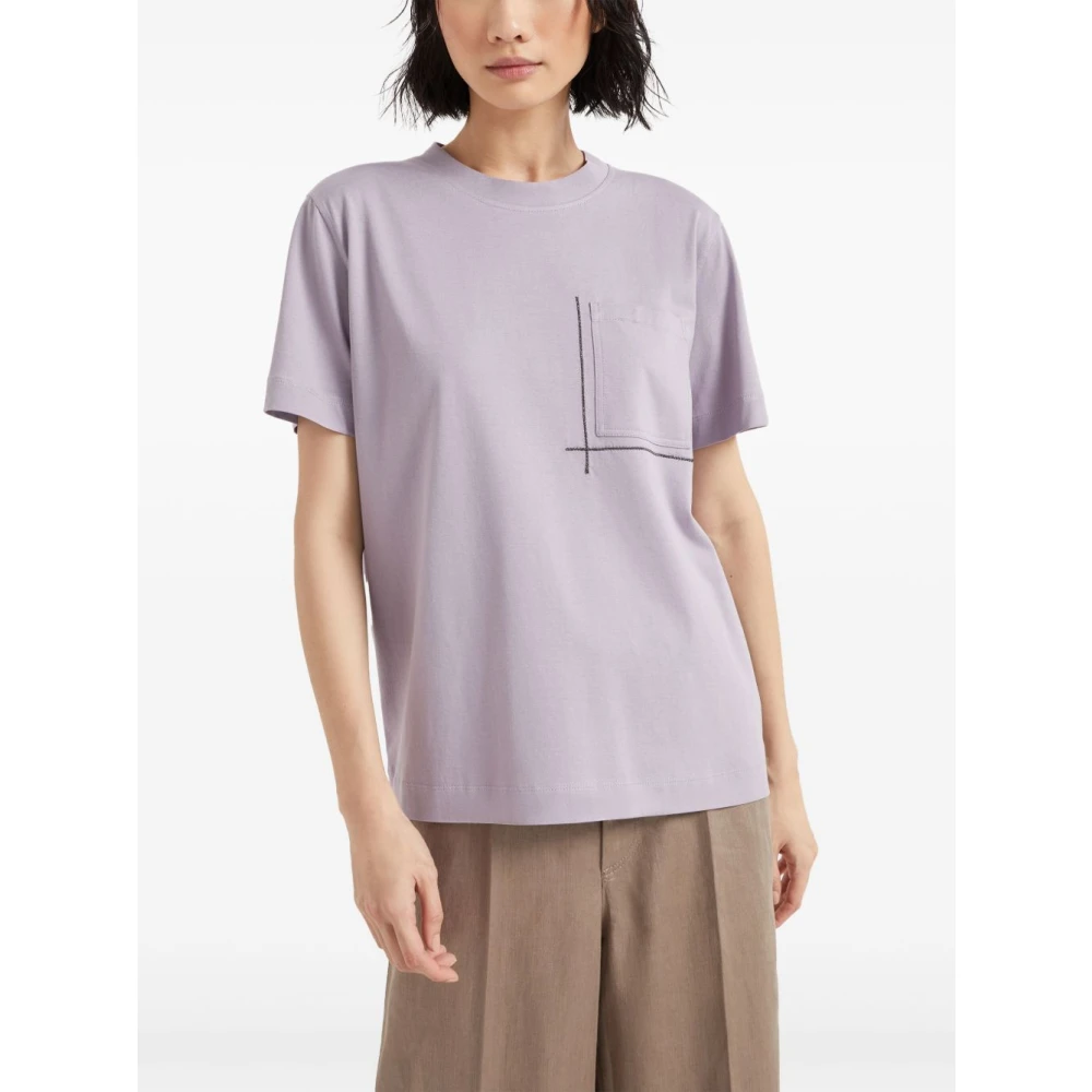 BRUNELLO CUCINELLI Lila Paarse Crew Neck Zak T-shirt Purple Dames