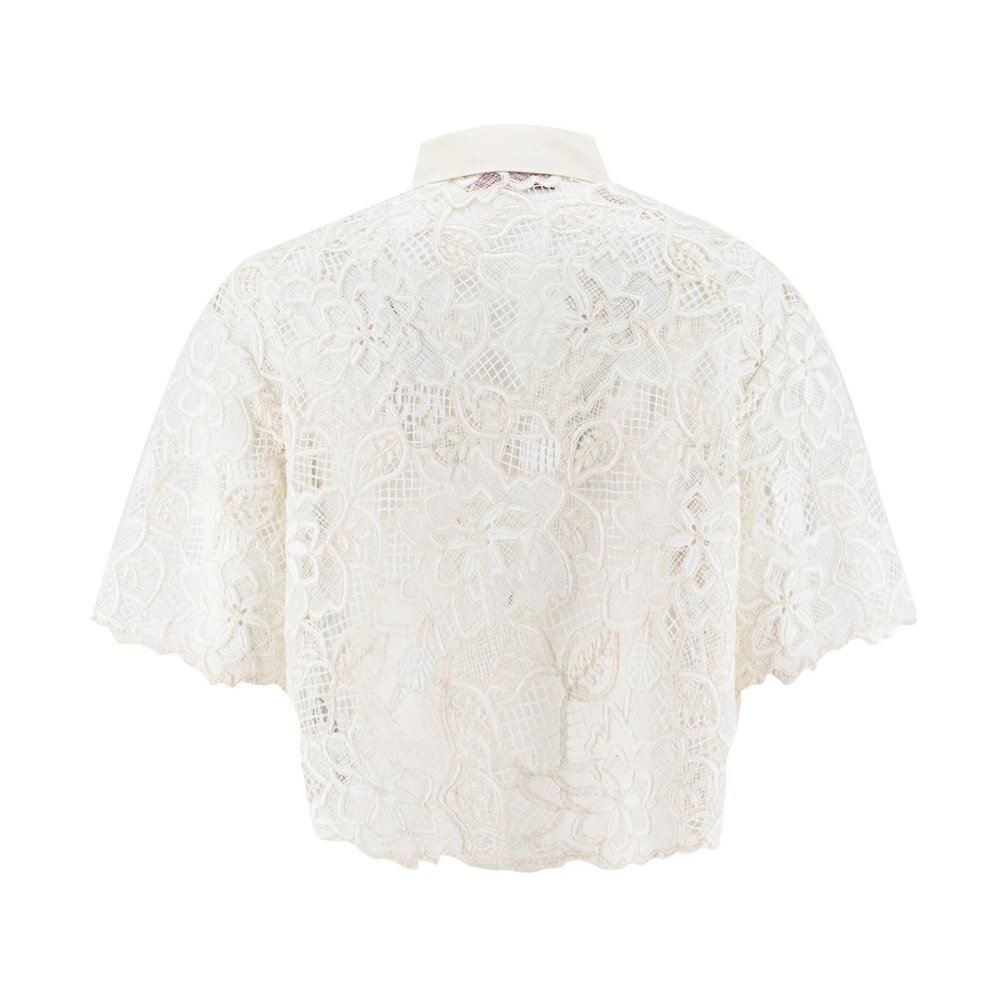 Ermanno Scervino Kanten bloemenshirt met wijde mouwen Beige Dames