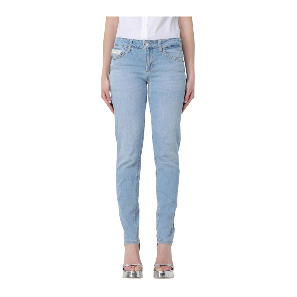 Liu Jo Kvinno Blå Jeans Dam, W25, Dekorerade Raka Jeans