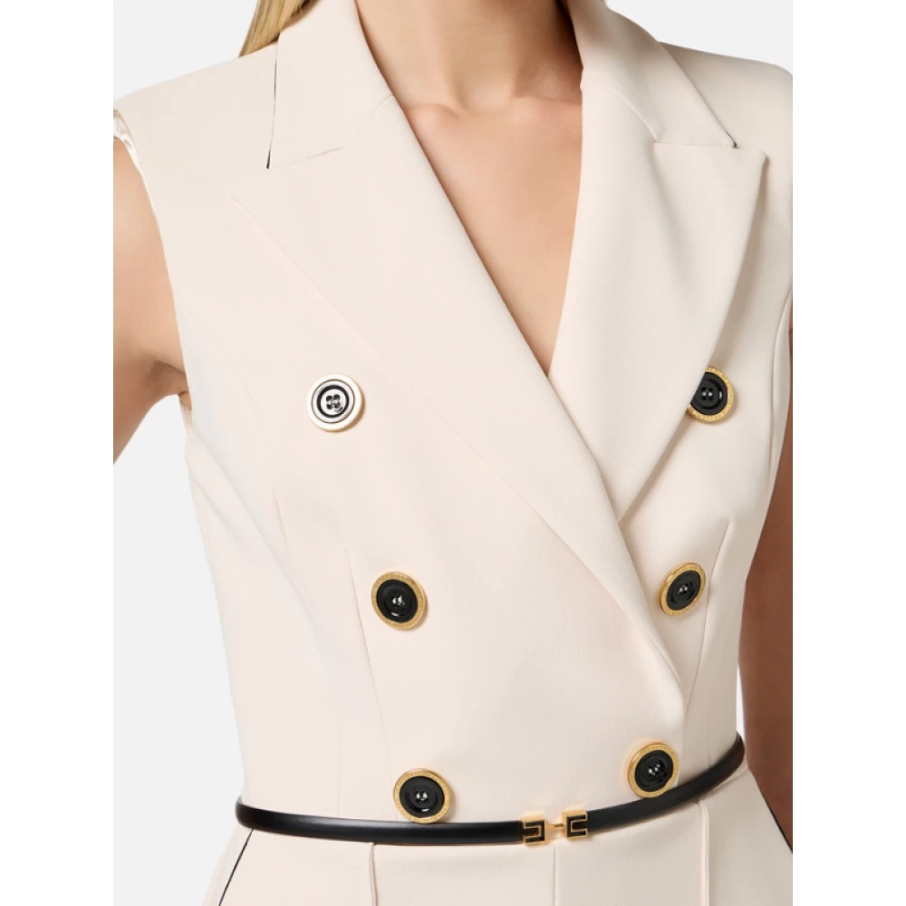 Elisabetta Franchi Contrasterende Piping Double-Breasted Jumpsuit Beige Dames