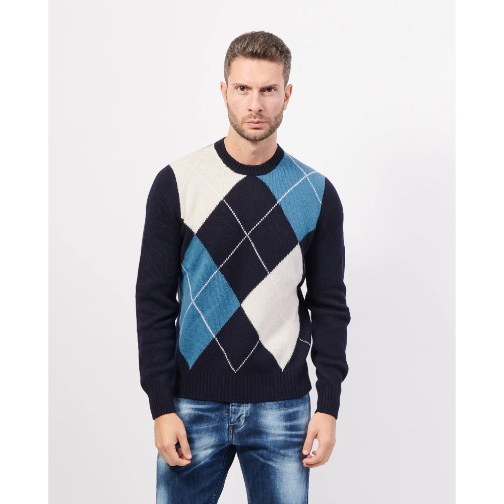 Gran Sasso Blauwe Geelong wollen trui Multicolor Heren