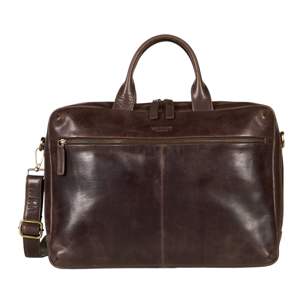 Howard London Donkerbruine leren laptoptas Brown Heren