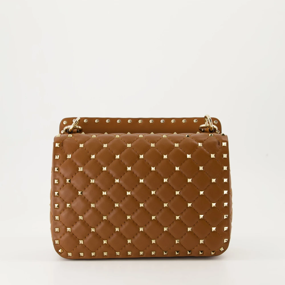 Valentino Garavani Gewatteerde Spike Tas met Kettingriem Brown Dames