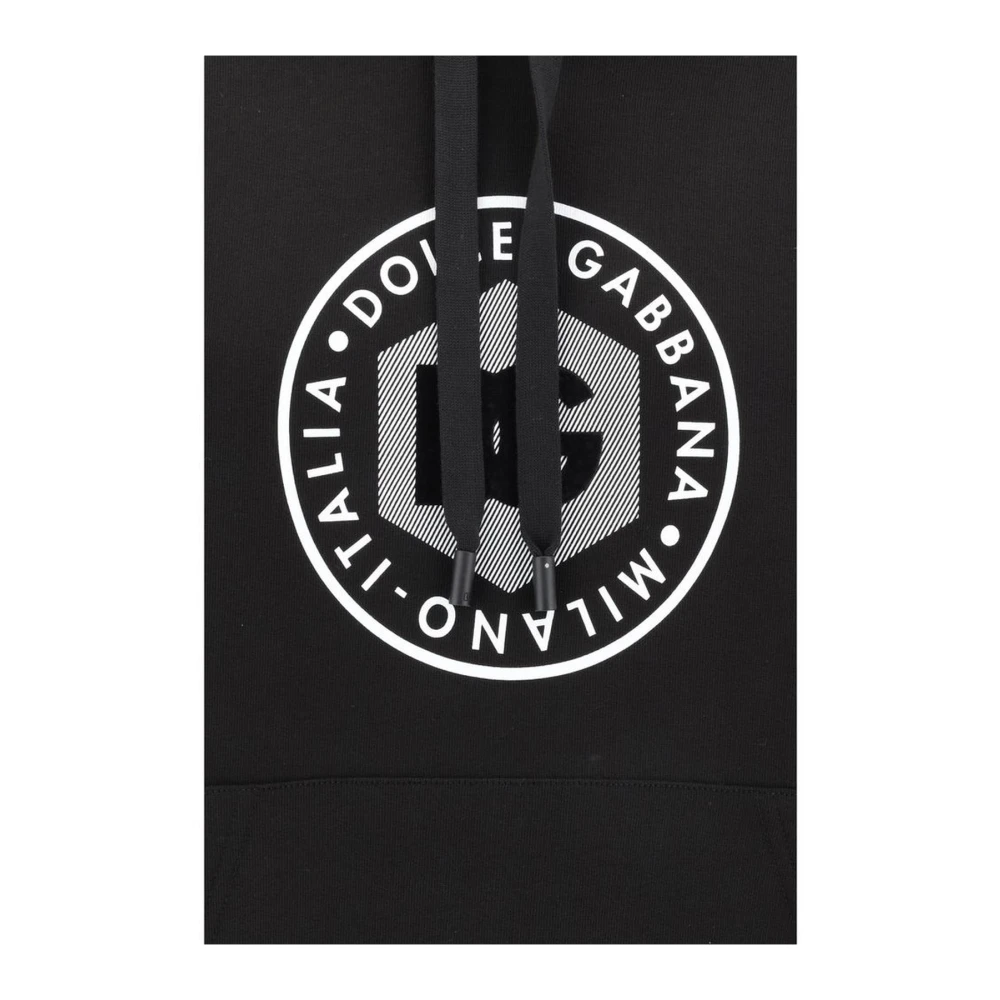 Dolce & Gabbana Gestanste Monogram Katoenen Hoodie met Kangoeroezak Black Heren