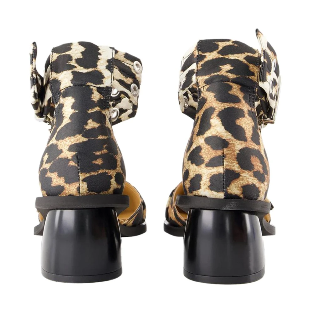 Ganni Luipaardprint Enkelband Sandalen