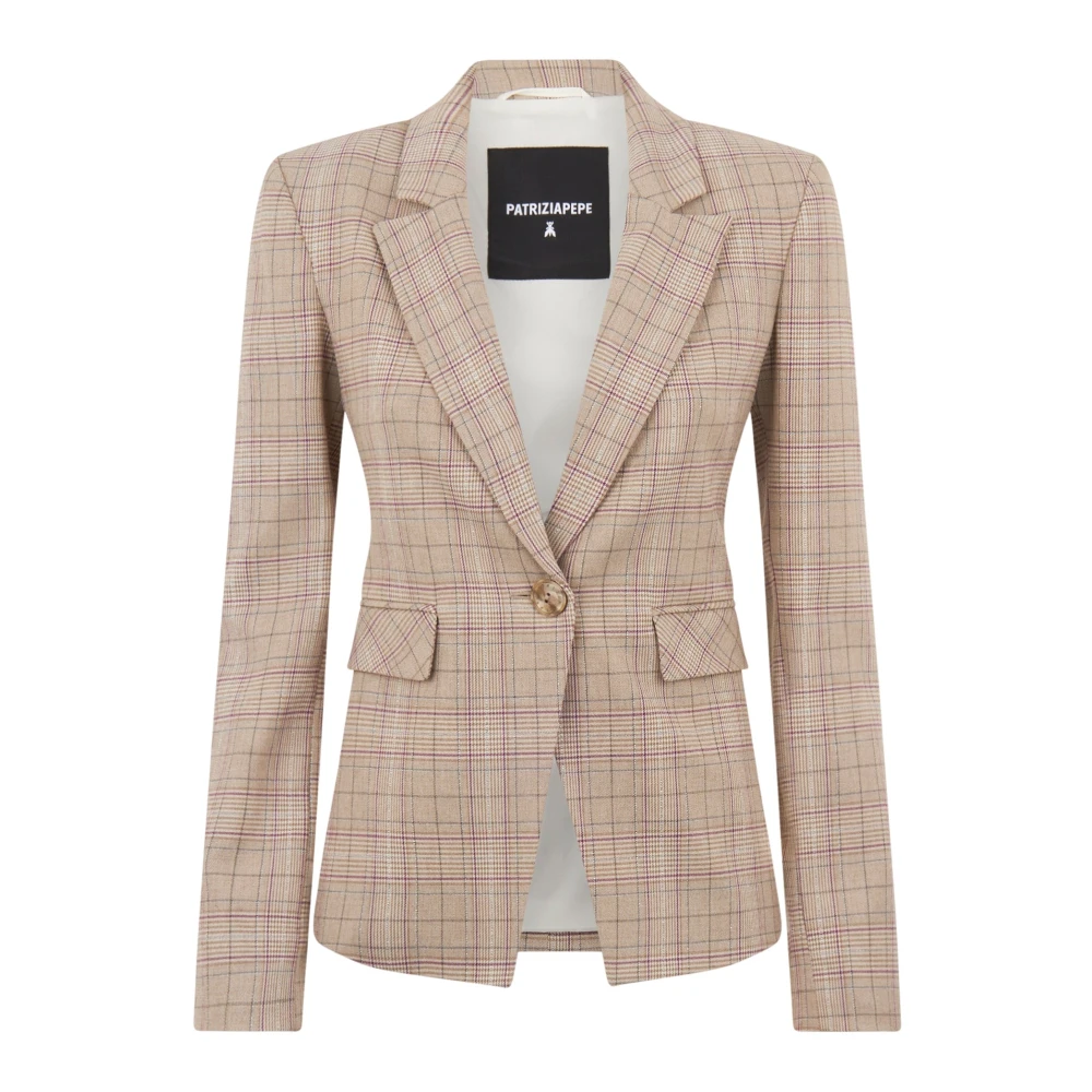 Patrizia Pepe Beige Fluid Rutig Blazer