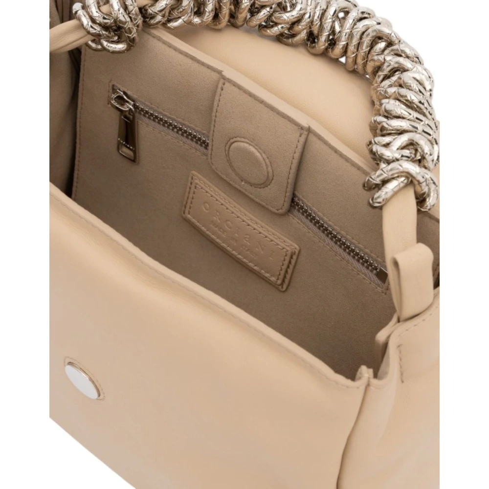 Orciani Schoudertas met puffer effect en metalen handvat Beige Dames
