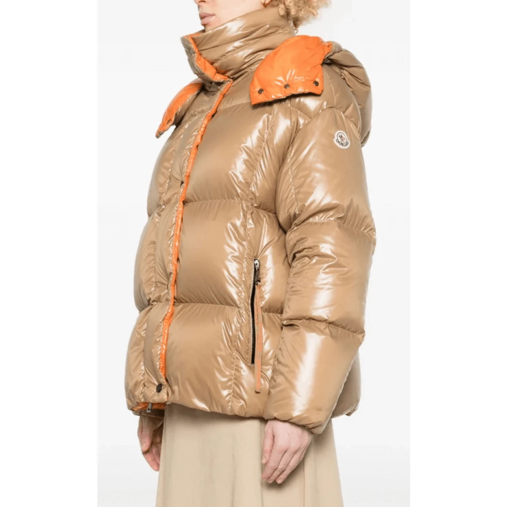 Moncler Beige Gewatteerde Jas met Afneembare Capuchon Beige Dames