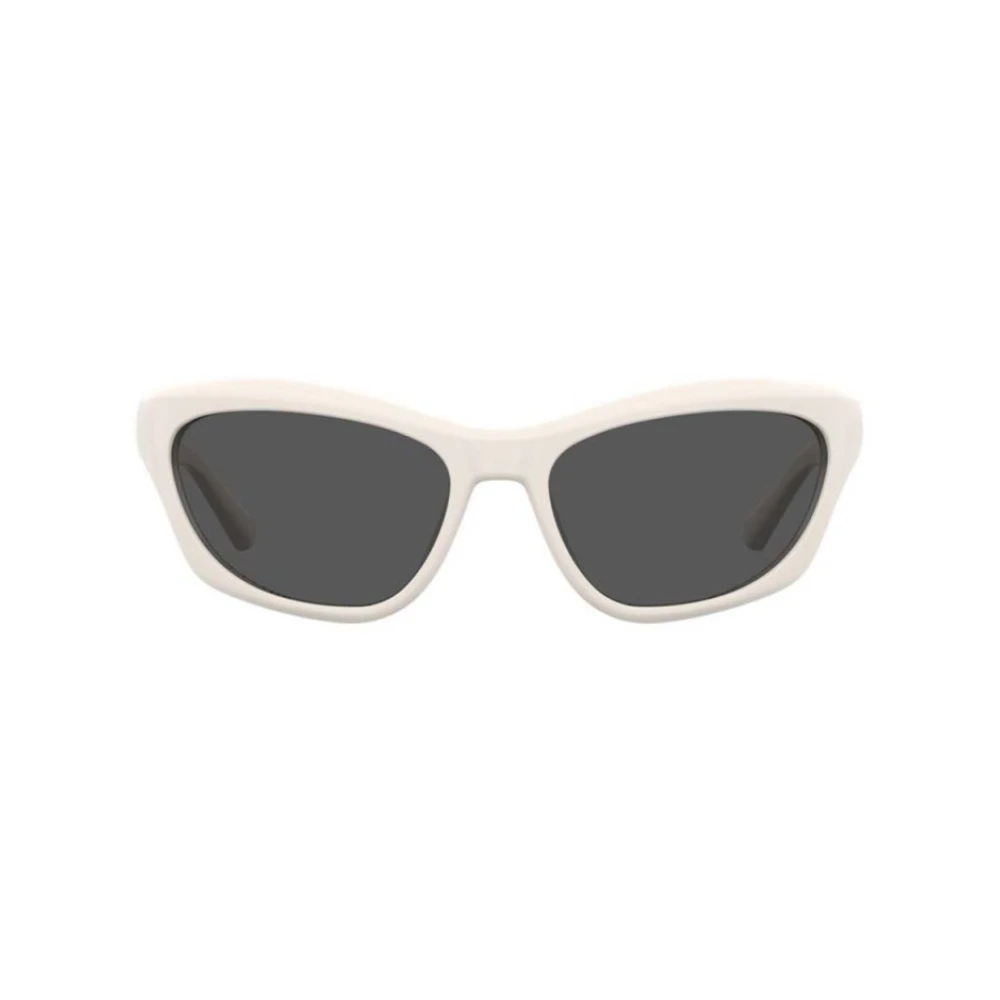 Geometriske hvite solbriller med grå linser