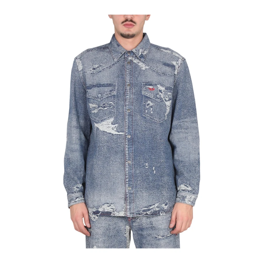 Diesel Mannelijk Blauw Overhemden Heren, M, Casual Shirts