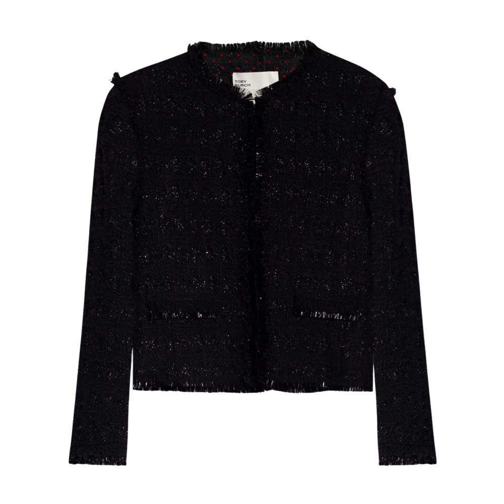 Tory Burch Women's Black Wool Jacket With Fringe Detail