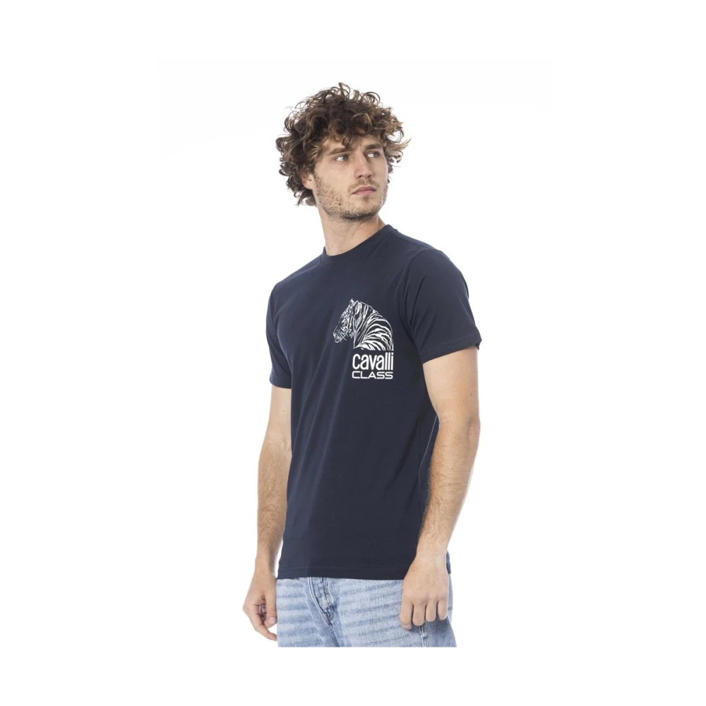 Cavalli Class Logo Print Ronde Hals T-Shirt Blue Heren