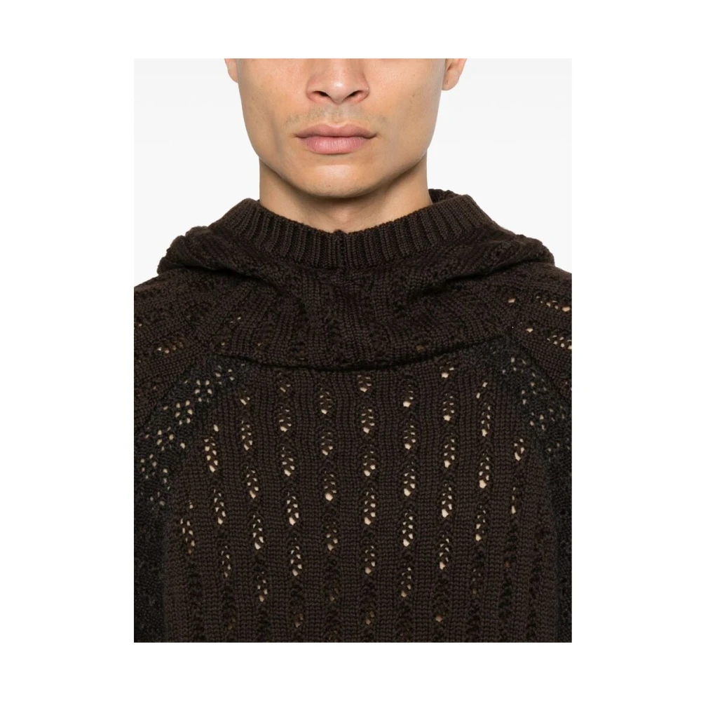 ROA Bruin Grijs Wollen Gebreide Hoodie Trui Brown Heren