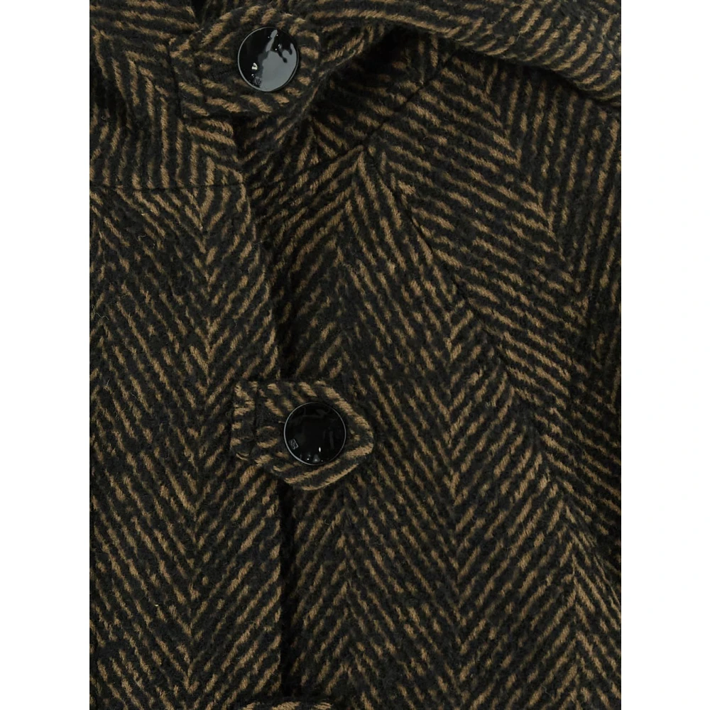 Ganni Klassieke Herringbone Coat Brown Dames