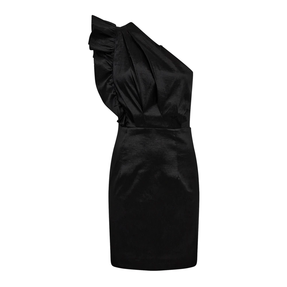 Co'Couture Zwarte Asymmetrische Jurk met Ruches en Gedrapeerde Schouder Black Dames