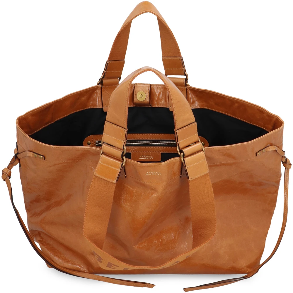 Isabel marant Leren Tote Tas met Stoffen Handvatten Brown Dames