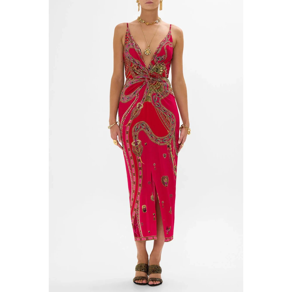 Camilla Jurk met Twist Front en Spaghettibandjes Cobra Kus Red Dames