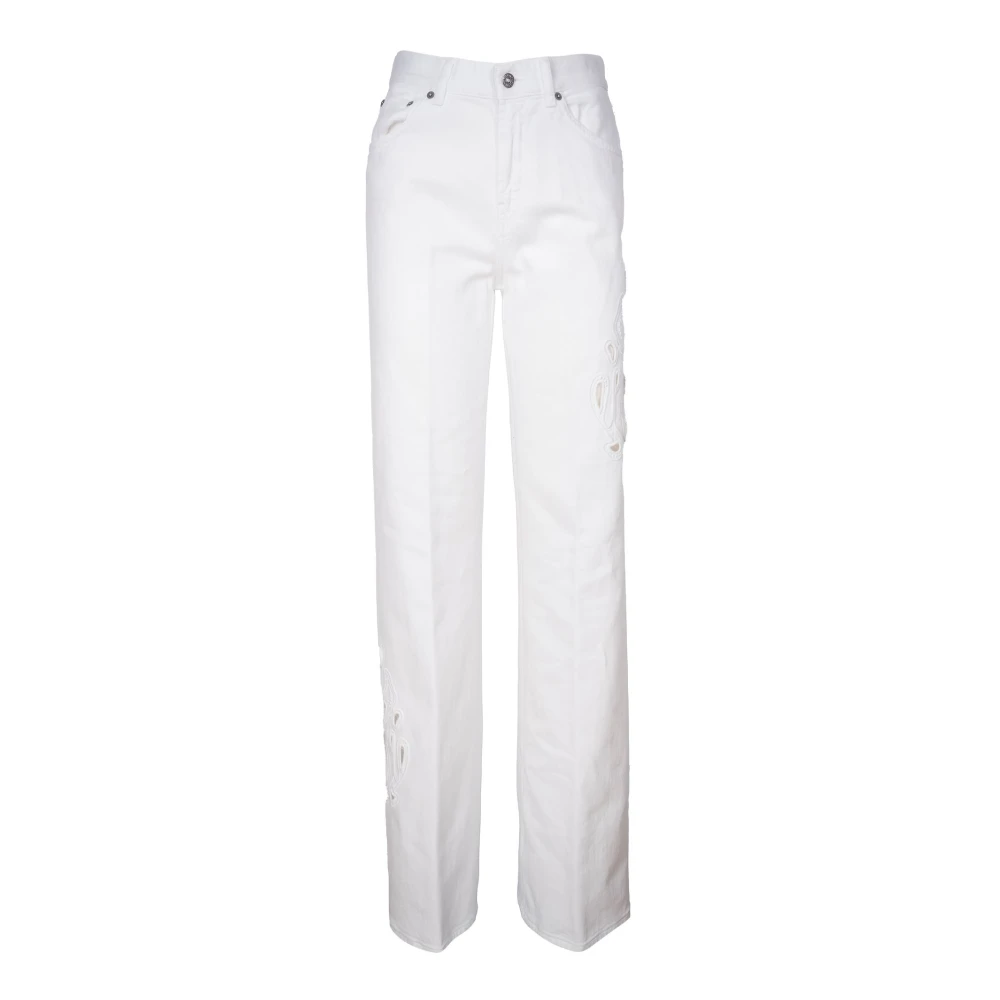 Dondup Vrouw Wit Hoge Taille Denim Broek Met Cut-Out Borduurwerk