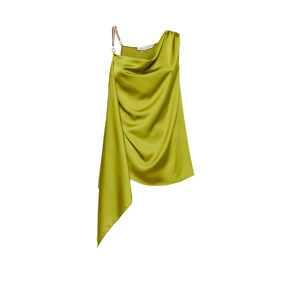 Simona Corsellini Asymmetrische Satijnen Top Glamour Look Green Dames