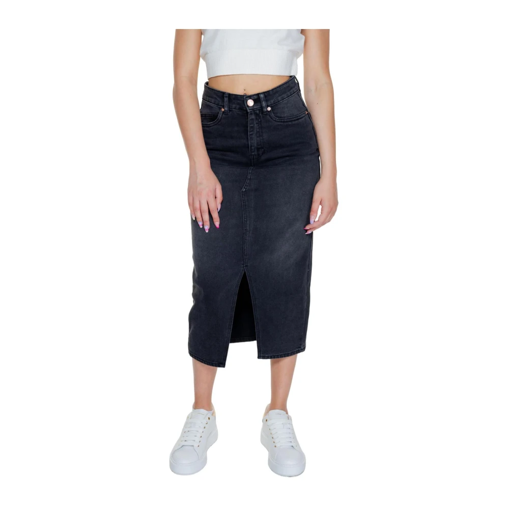 Vero Moda Zwarte Denim Rok Voor Split Black Dames
