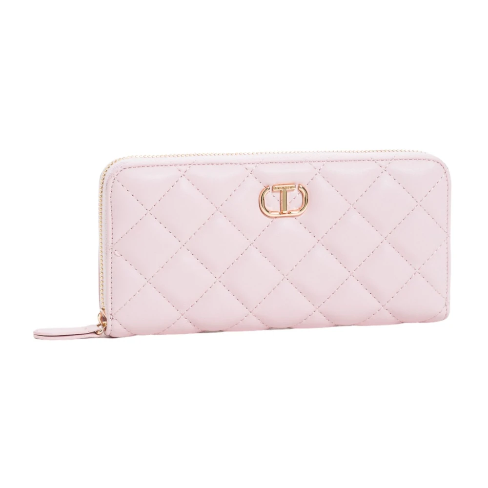 Twinset Roze Gewatteerde Portemonnee met Gouden Monogram Pink Dames