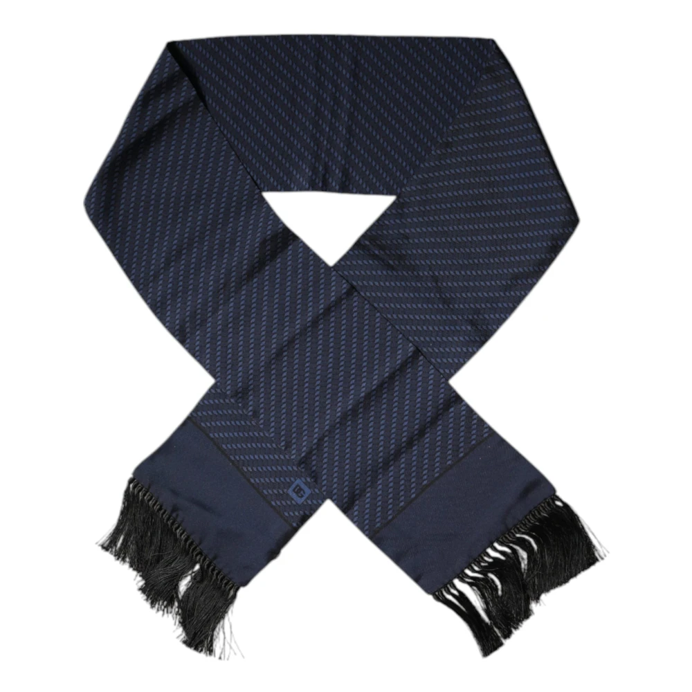 Dolce & Gabbana Blue Dark Fantasy Fringes Neck Wrap - Male - Silk Scarves - One Size - Accessories