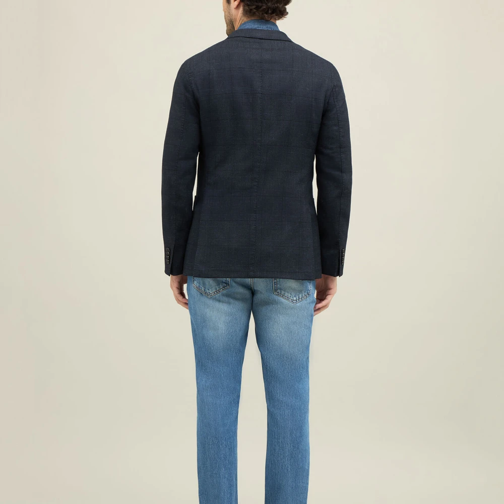 Boglioli Garment Dyed Prince of Wales Wool K-Jacket Blue Heren