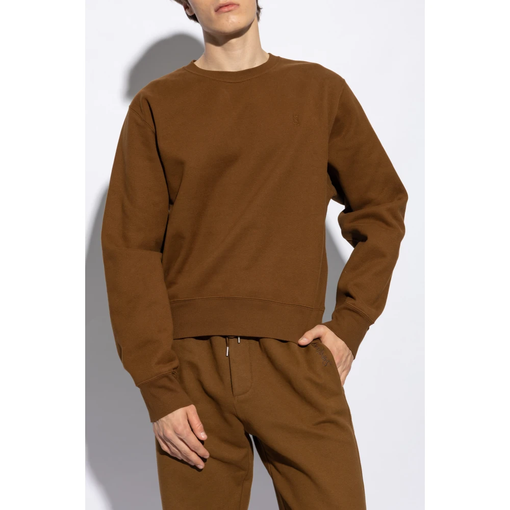 Saint Laurent Logo Sweatshirt Brown Heren