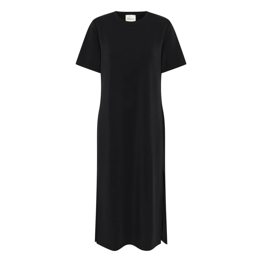 My Essential Wardrobe Zwarte Lange Jurk met R-Hals Black Dames