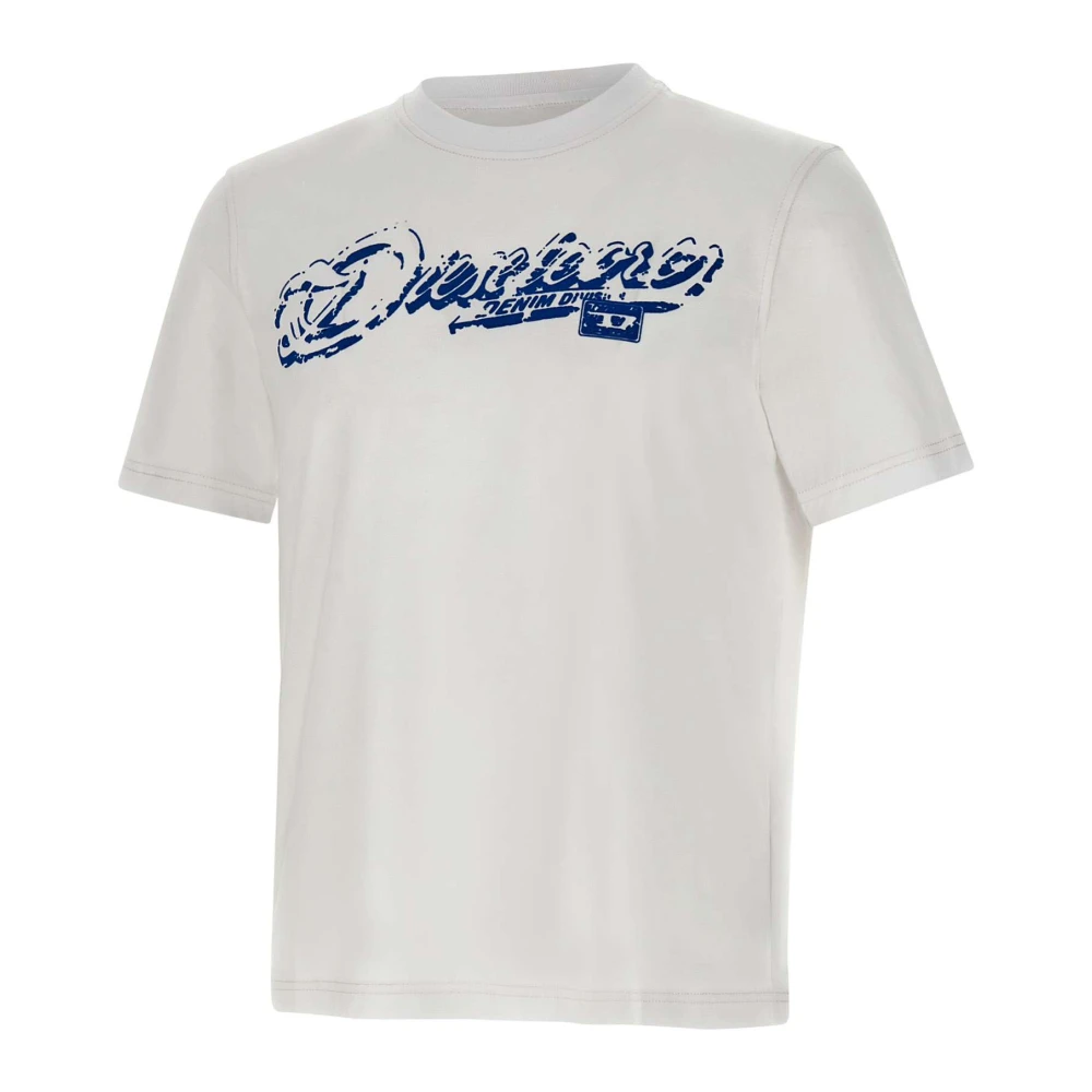 Diesel Wit Katoenen T-shirt met Blauw Logo White Heren