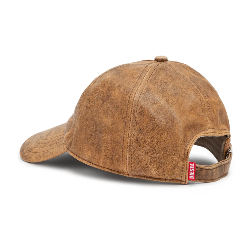 Diesel Baseball cap in treated leather Brown Heren