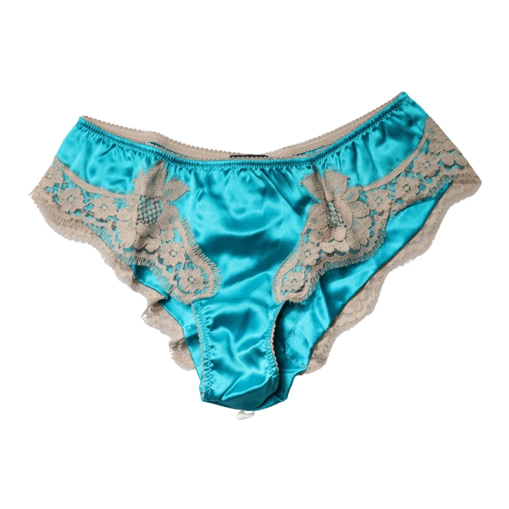 Dolce & Gabbana Silk Satin Floral Lace Brief - Female - Underpants - Blue - S - Underwear