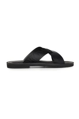 Leather Cross-Over Sandals with Logo Tape