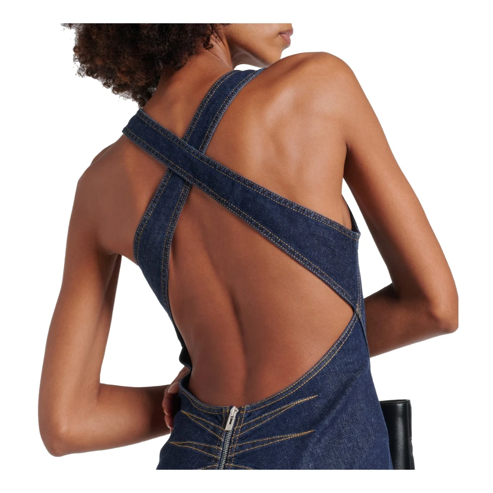 Alaïa Sculpt Denim Jurk met Strakke Taille Blue Dames
